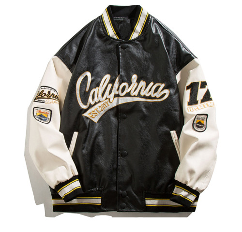 American PU Leather Baseball Jacket for Men