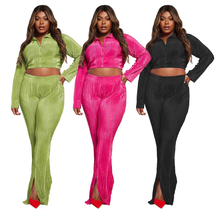 Crop Top 2 Piece Flare Pant Set 