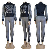 Casual Pit Positioning Printing Tracksuits Women Elegant Zip Two-Pieces Joggers Sets