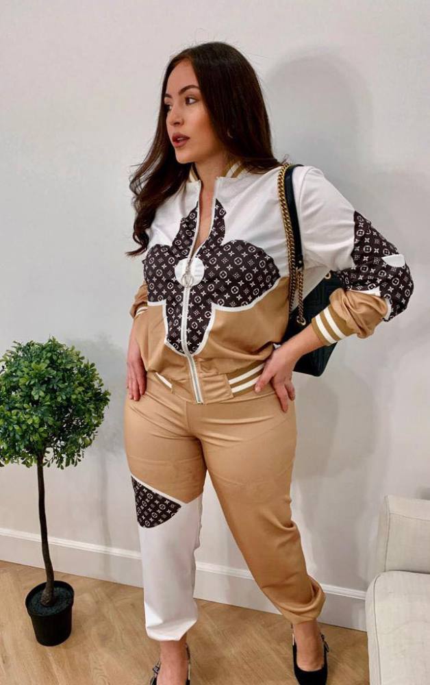 Casual Simple Printing Zipper Two Piece Set