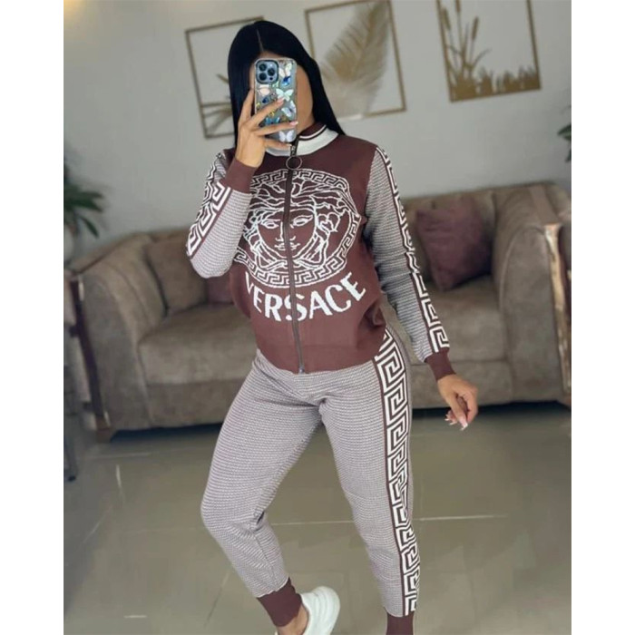 Casual Pit Positioning Printing Tracksuits Women Elegant Zip Two-Pieces Joggers Sets