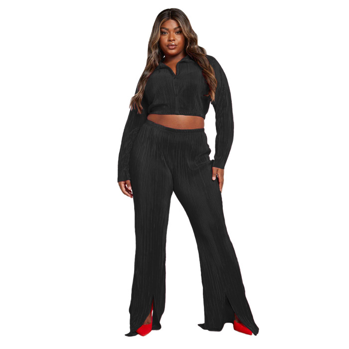 Crop Top 2 Piece Flare Pant Set 