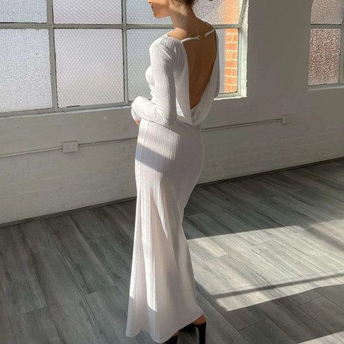 Sexy deep V-neck Long Sleeve A-line Dress