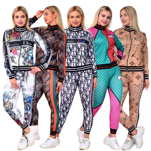 Women's Printed 2 Piece Set Sports Joggers Tracksuit Suit