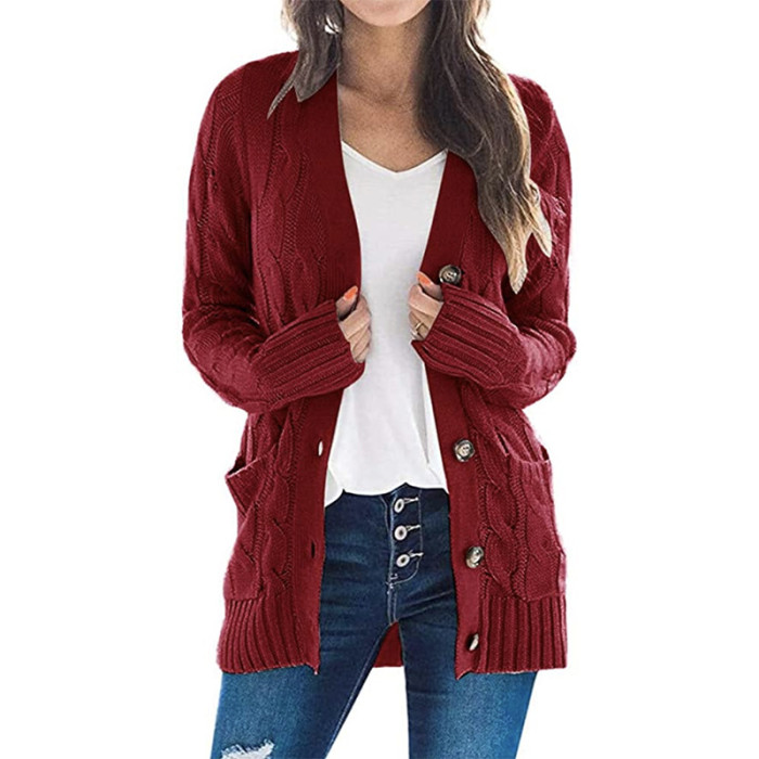 Casual Solid Button Cardigan Sweater Coat
