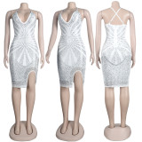 Women Beaded Slit Strap Bodycon Dress