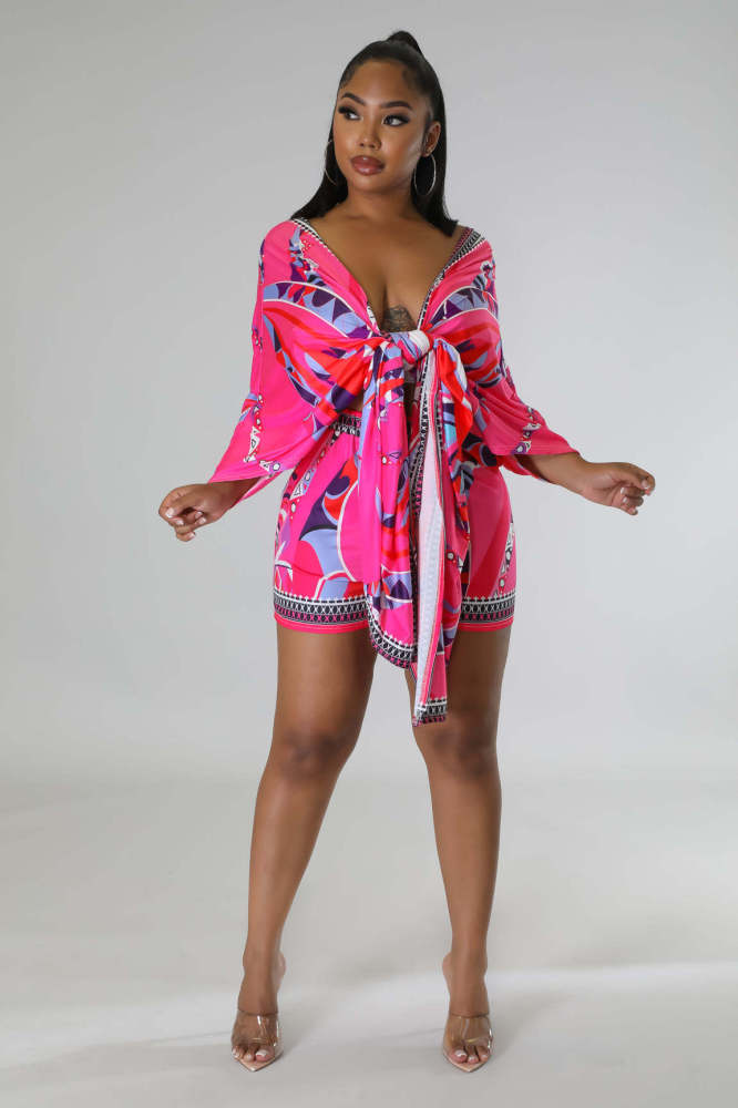 Sexy Positioning Printed jacket Shorts Two-piece Set