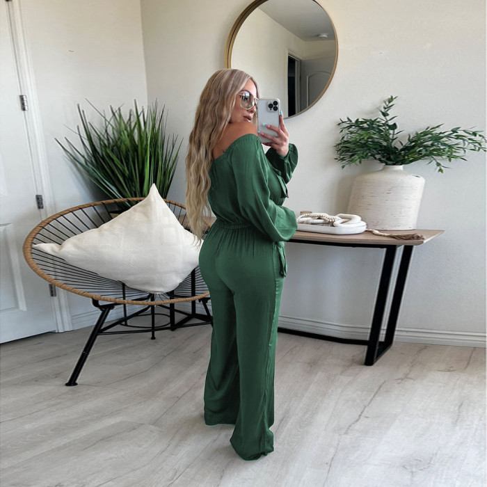 Off Shoulder Solid Organ Pocket Fashion Elegant Jumpsuit