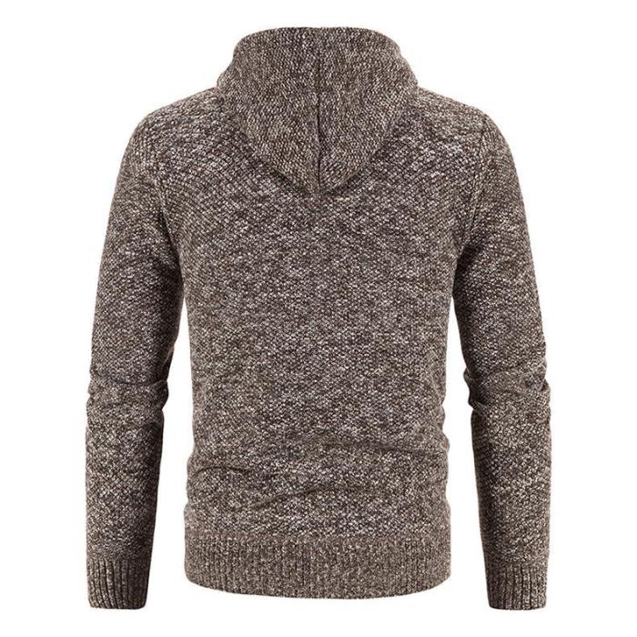 Men's Solid Color Zipper Plush thicken Casual Loose Hooded Sweater Coat