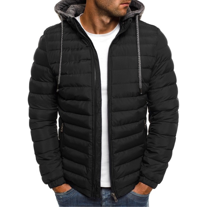 Men's Solid Hooded Cotton Jacket