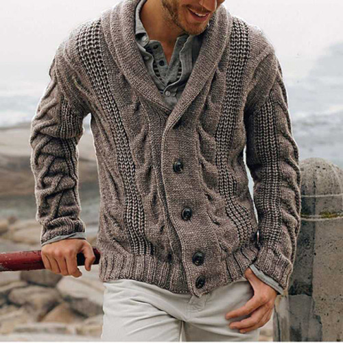 Men's Casual Single Breasted Lapel Sweater Cardigan