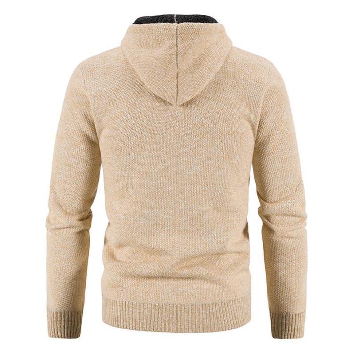 Men's Solid Color Zipper Plush thicken Casual Loose Hooded Sweater Coat