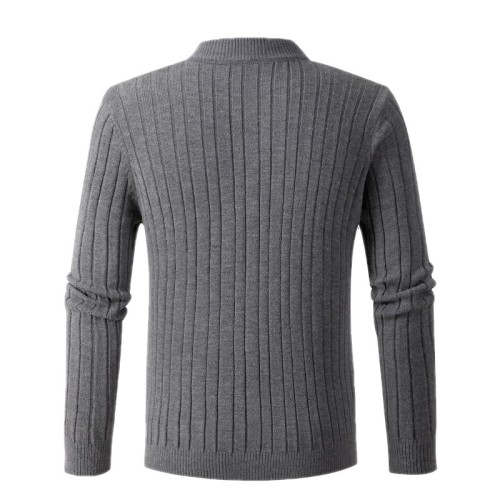 Men's Long Sleeved Twist Knitting Half High Collar Zipper Sweater