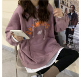 LETTERPRINT THIN LOOSE HOODED SWEATER COAT