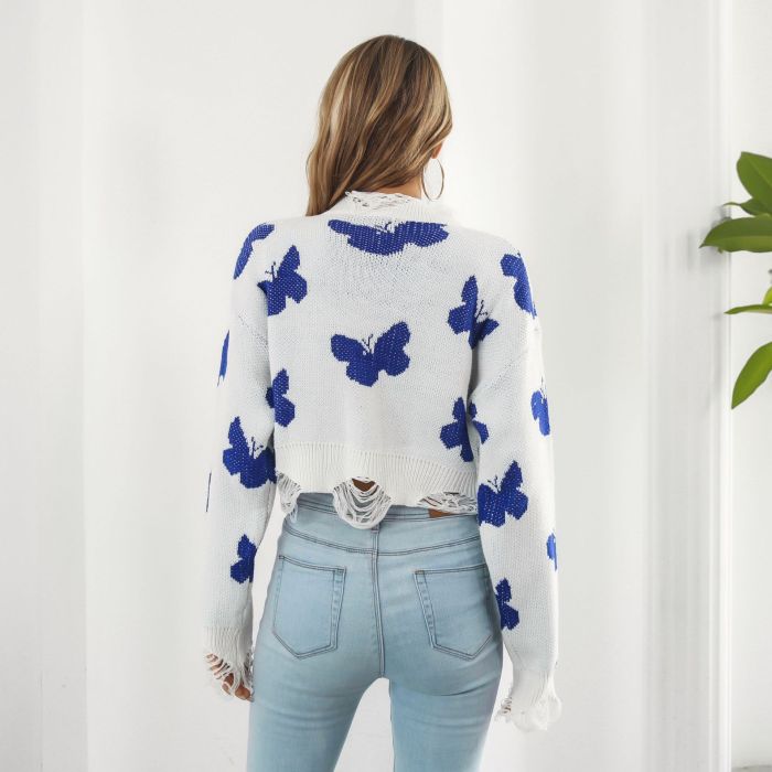 Women's Broken Butterfly Jacquard Short Sweater