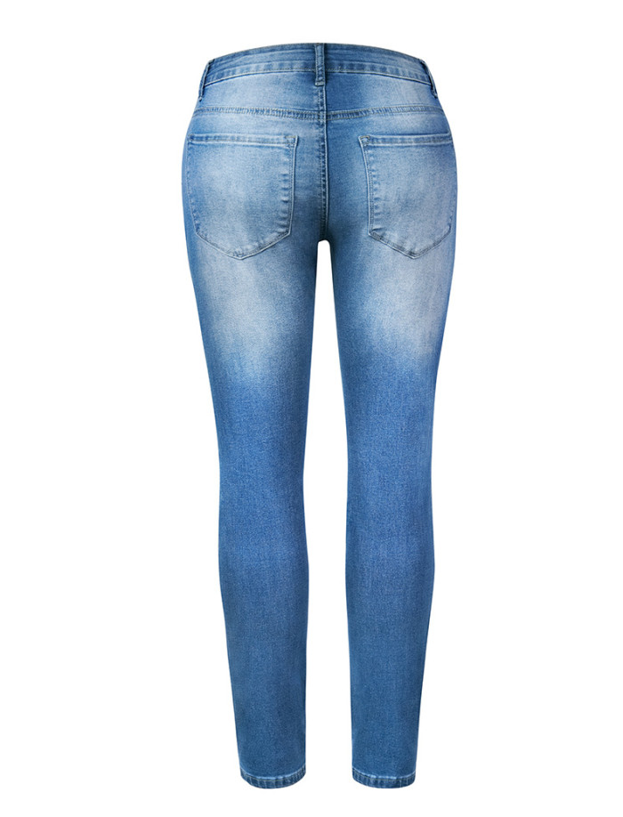 Blue Wash Ripped Skinny Elastic Jeans