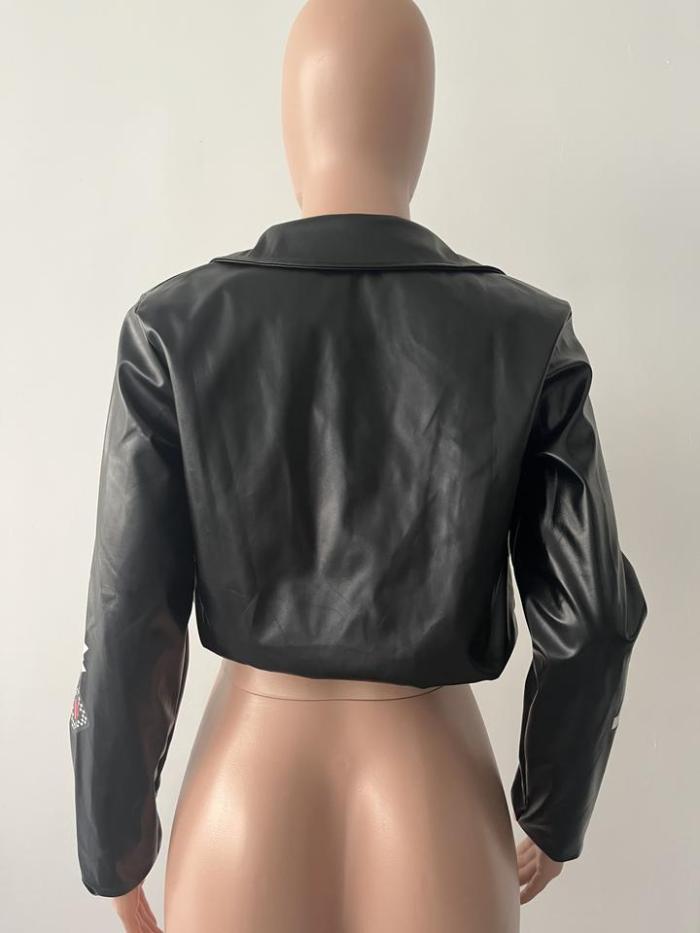 Patched Pu Leather Crop Jacket