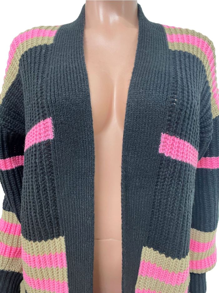 Long Knitted Striped Casual Cardigan Coat