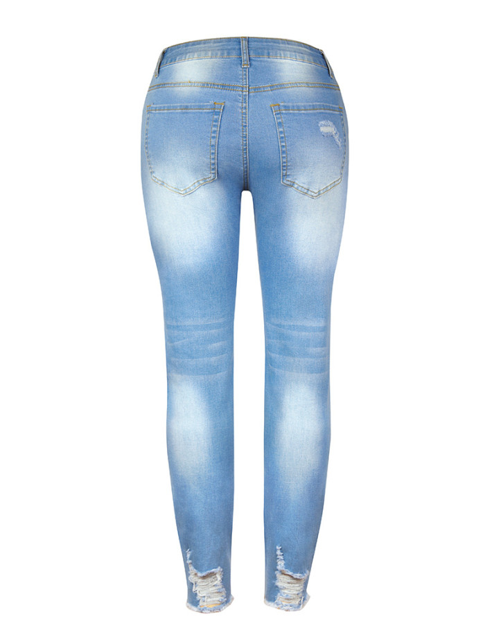 High Rise Frayed Ankle Skinny Elastic Jeans