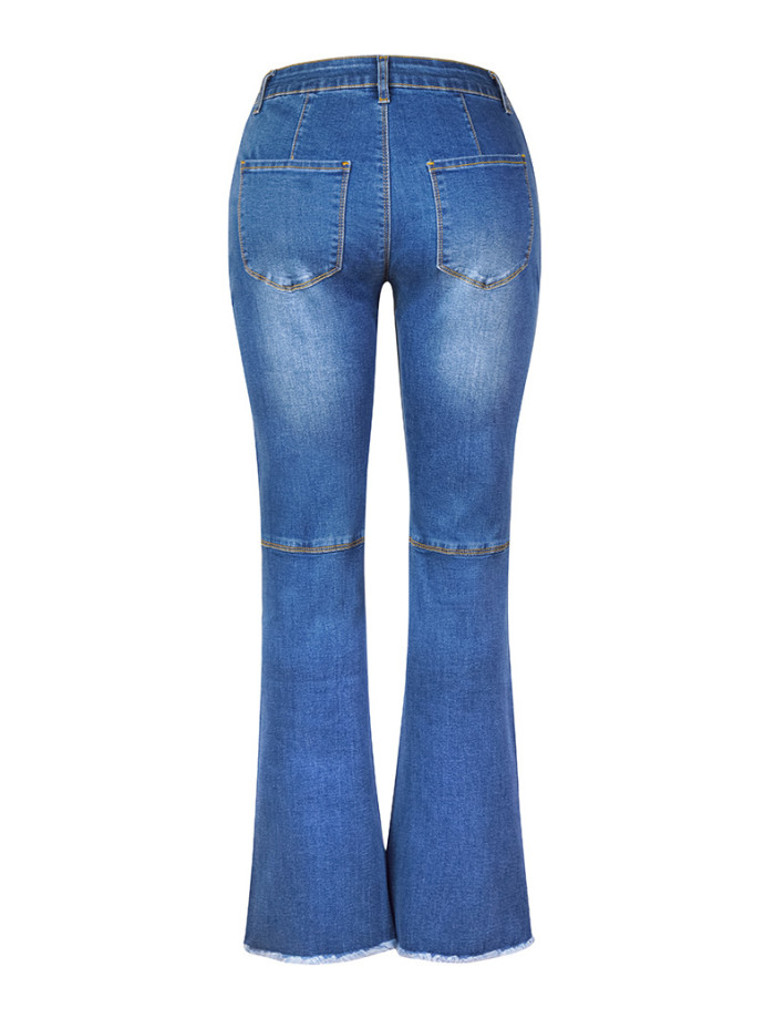 Blue Medium Wash High Rise Flare Jeans