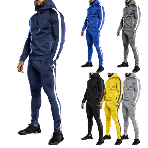 Customizable Logo Men's Hooded Patchwork Sports Suit