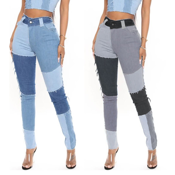 Color Block Patch Skinny High Waist Jeans