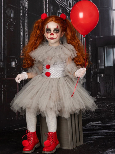 Clown Girl's Mesh Princess Dress Children's Halloween Costume