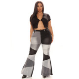 Women Color blocking Denim Flared Pants