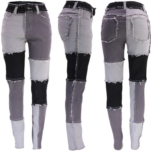 Color Block Patch Skinny High Waist Jeans