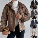 Solid Color Plush Fleece Button up Jacket