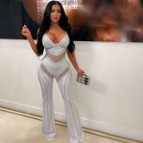Deep V Sling Beaded Jumpsuit
