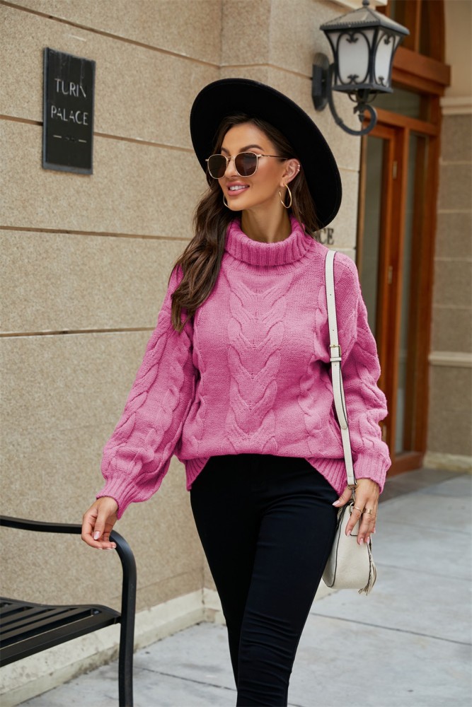 High Collar Long Sleeve Knitted Sweater