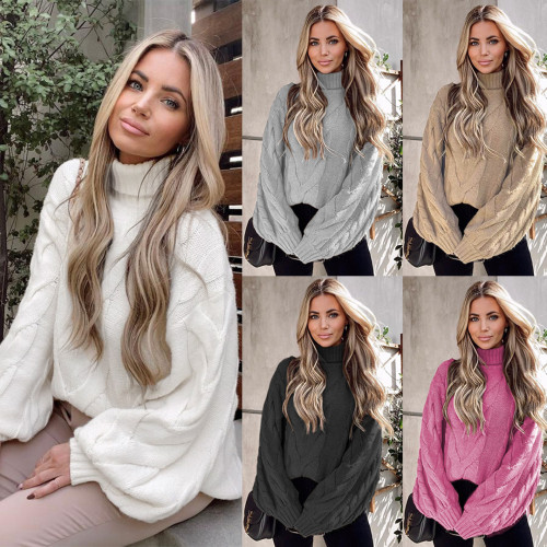 High Collar Long Sleeve Knitted Sweater