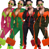 Color Block Zipper Tracksuit Jogging Suit