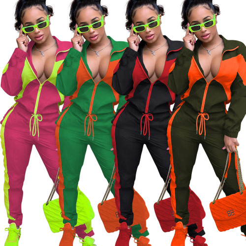 Color Block Zipper Tracksuit Jogging Suit