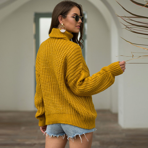 High Collar Knitted Women's Sweater