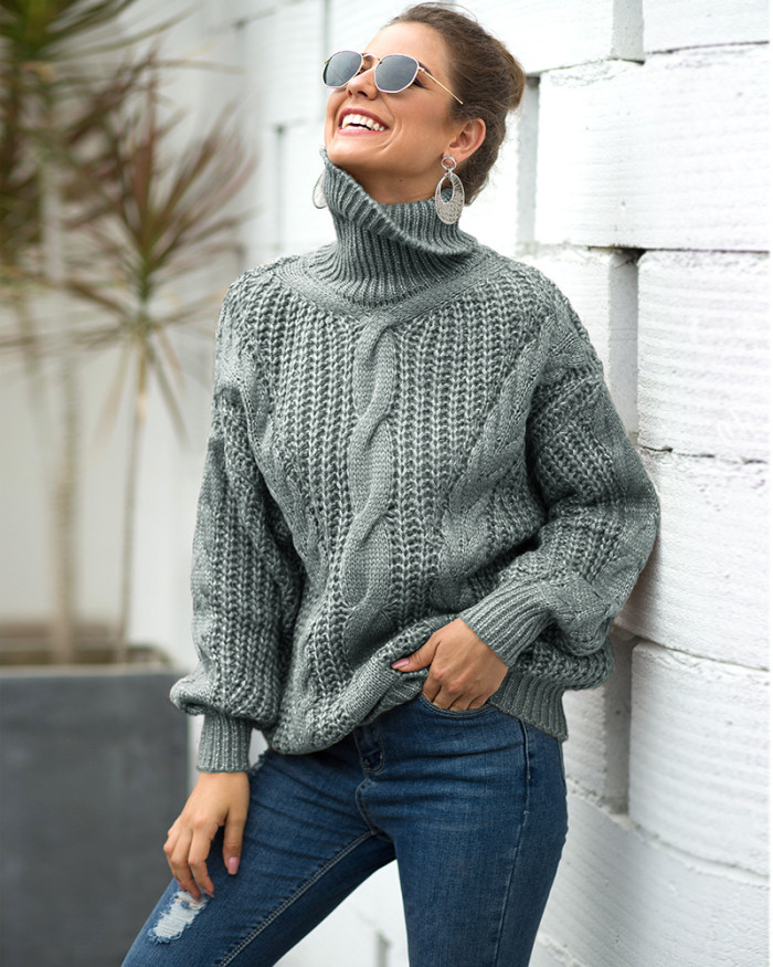 High Collar Knitted Women's Sweater