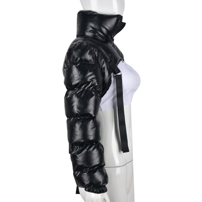 Winter Stand Collar Long Sleeve Zip Turtleneck Padded Jacket