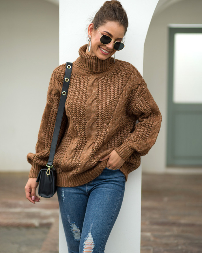 High Collar Knitted Women's Sweater