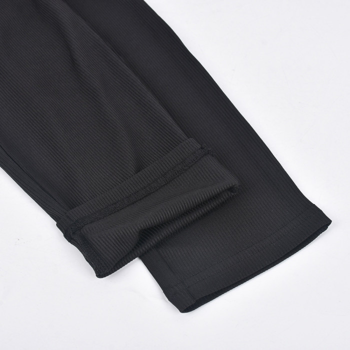 Black Hollow Out Ribbed Skinny Pants