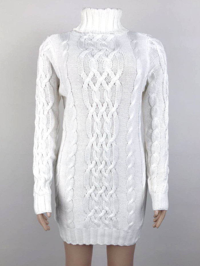 Turtleneck Knitting Winter Turndown Collar Sweater Dress