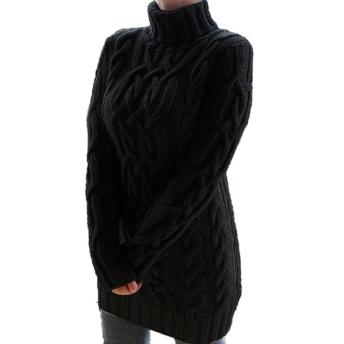 Turtleneck Knitting Winter Turndown Collar Sweater Dress