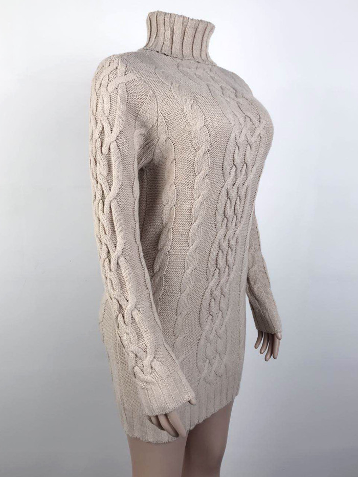 Turtleneck Knitting Winter Turndown Collar Sweater Dress