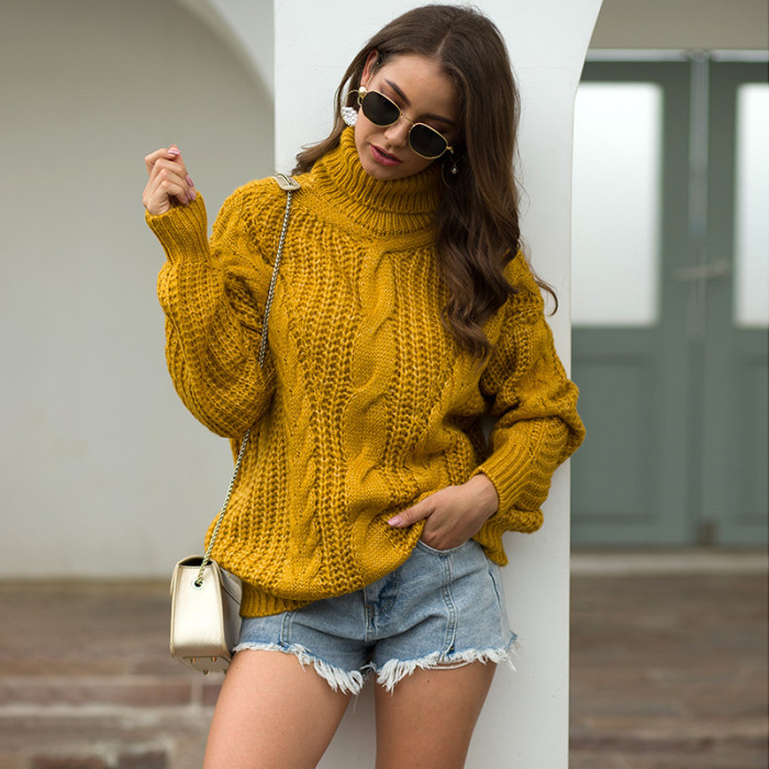 High Collar Knitted Women's Sweater