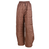 Drawstring Pocket Elastic Waist Velcro Warm Cotton Trousers