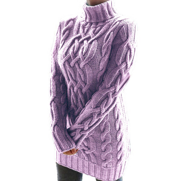 Turtleneck Knitting Winter Turndown Collar Sweater Dress