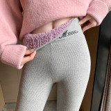 Thickened Cashmere Purple Fleece High Waist Warm Trousers