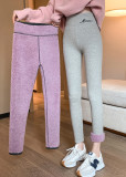 Thickened Cashmere Purple Fleece High Waist Warm Trousers