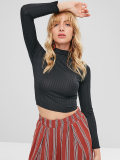 Mock Neck Ribbed Knit Crop Top