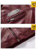 Embroidered Men's Pu Leather Jacket Coat